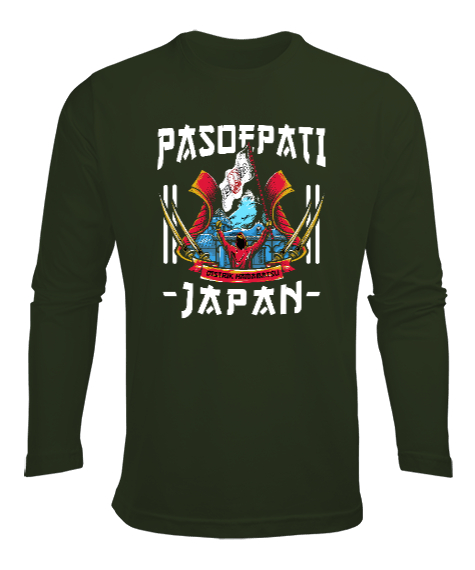 Tisho - Pasoepati Japan Haki Yeşili Erkek Uzun Kol Yazlık Tişört