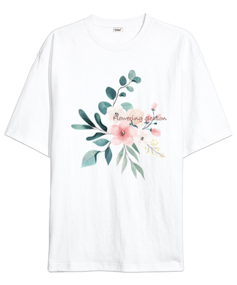 Tisho - Pastel çiçekler Beyaz Oversize Unisex Tişört