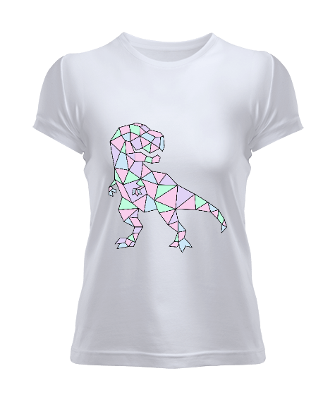 Tisho - Pastel Renk Geometrik T-rex Dinozor Kadın Tişört