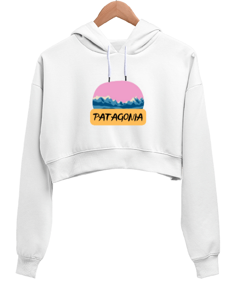 Tisho - PATAGONIA Beyaz Kadın Crop Hoodie Kapüşonlu Sweatshirt