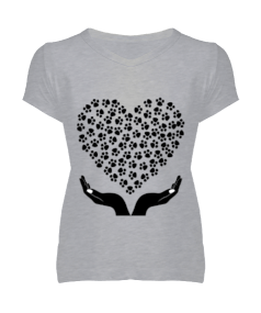 Pati Kalp Baskılı Kadın V Yaka Tişört Kadın V Yaka Tişört - Tisho