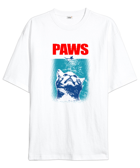 Tisho - Paws - Kedi Beyaz Oversize Unisex Tişört