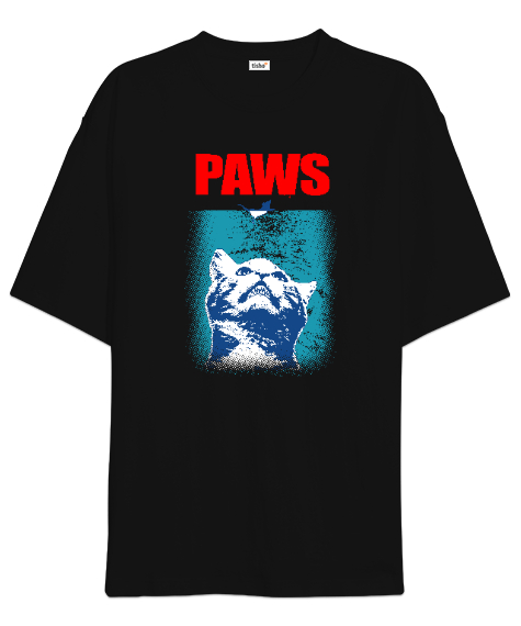 Tisho - Paws - Kedi Siyah Oversize Unisex Tişört