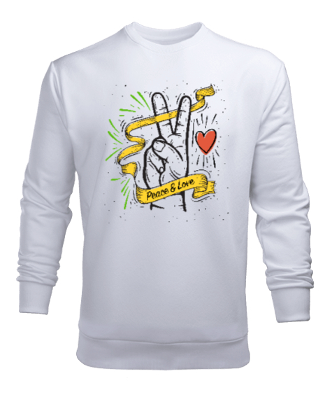 Tisho - Peace And Love - Sevgi ve Barış Beyaz Erkek Sweatshirt