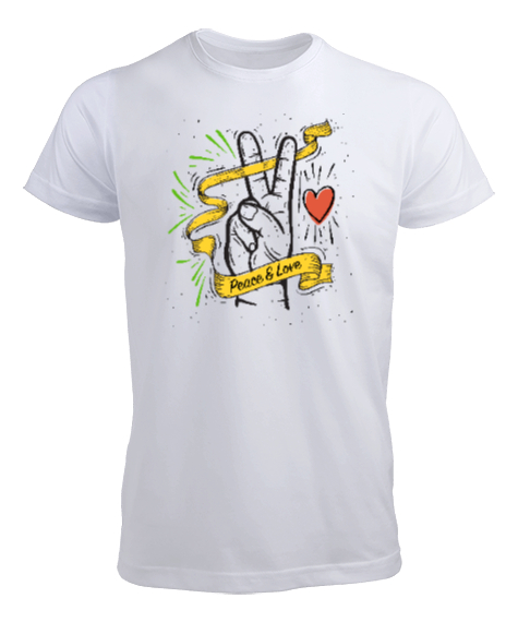 Tisho - Peace And Love - Sevgi ve Barış Beyaz Erkek Tişört