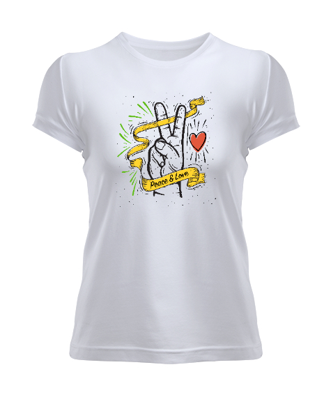 Tisho - Peace And Love - Sevgi ve Barış Beyaz Kadın Tişört