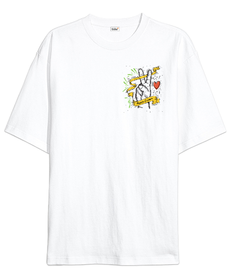 Tisho - Peace And Love - Sevgi ve Barış Beyaz Oversize Unisex Tişört