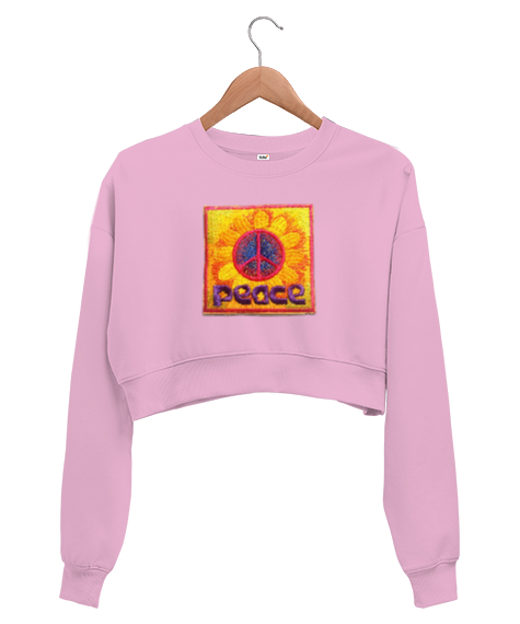 Tisho - Peace Barış Çiçek Doğa Papatya Aşk Love Pembe Kadın Crop Sweatshirt