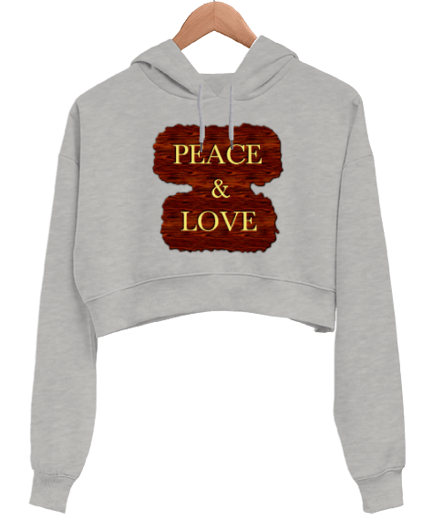 Tisho - PEACE LOVE Kadın Crop Hoodie Kapüşonlu Sweatshirt