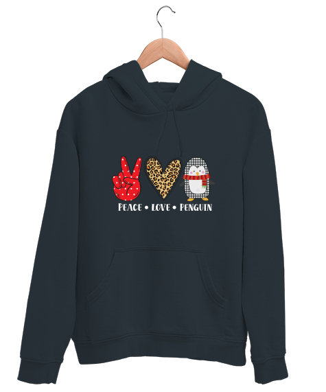 Tisho - Peace Love Penguen Füme Unisex Kapşonlu Sweatshirt