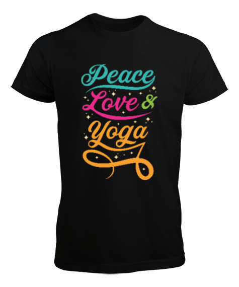 Tisho - Peace Love Yoga Baskılı Siyah Erkek Tişört