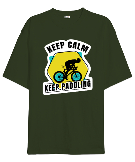 Tisho - Pedal Çevirmeye Devam - Keep Padoling Haki Yeşili Oversize Unisex Tişört