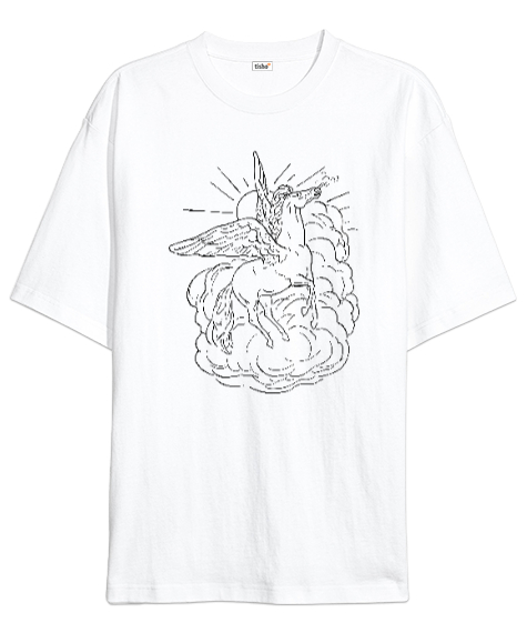 Tisho - Pegasus - Kanatlı At Beyaz Oversize Unisex Tişört