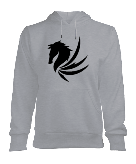 Tisho - Pegasus Silüetli Gri Kadın Hoodie Kadın Kapşonlu Hoodie Sweatshirt