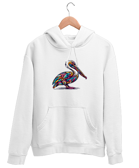Tisho - pelikan Beyaz Unisex Kapşonlu Sweatshirt