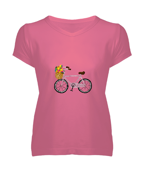 Tisho - Pembe Bisiklet Kadın V Yaka Tişört