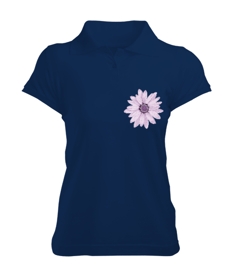 Tisho - Pembe Çiçek Figürlü Kadın Polo Yaka Tişört