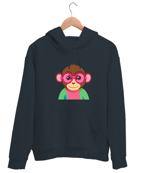 Tisho - Pembe Gözlüklü Maymun Füme Unisex Kapşonlu Sweatshirt