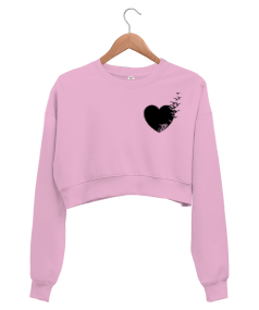 Pembe kalp baskili kadin crop sweatshirt Kadın Crop Sweatshirt - Tisho