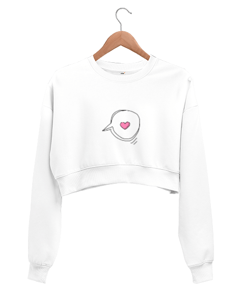 Tisho - PEMBE KALP BEYAZ CROP SWEAT Kadın Crop Sweatshirt