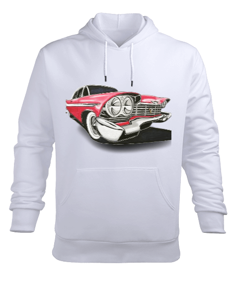 Tisho - Pembe klasik araba baskılı Erkek Kapüşonlu Hoodie Sweatshirt
