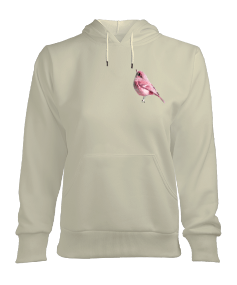 Tisho - Pembe kuşlu Kadın Kapşonlu Hoodie Sweatshirt