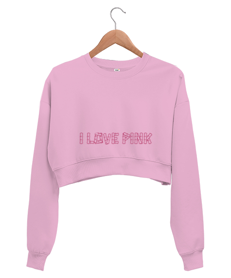 Tisho - Pembe rengini sevme temalı Pembe Kadın Crop Sweatshirt