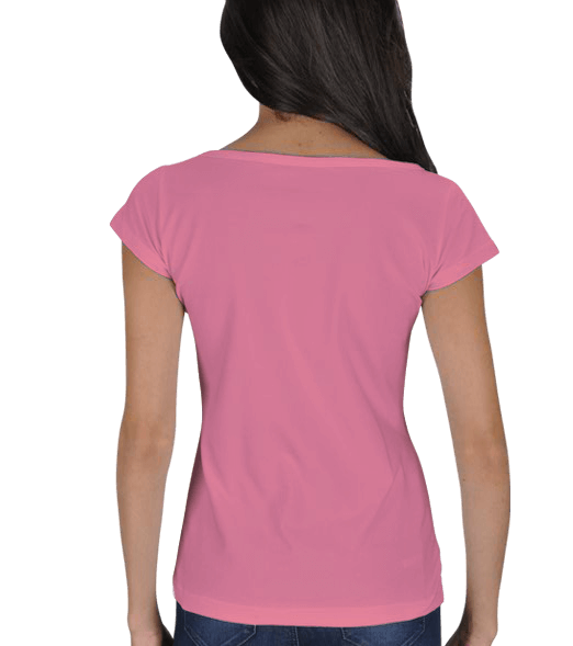 Pembe Renkli Fare resimli kadın tişört Kadın Açık Yaka