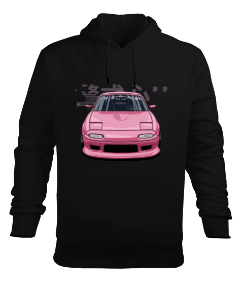 Tisho - Pembe spor araba baskılı Erkek Kapüşonlu Hoodie Sweatshirt