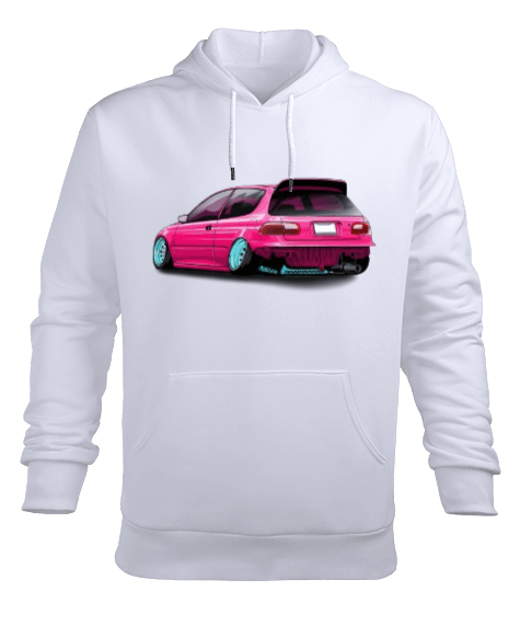 Tisho - Pembe spor araba Erkek Kapüşonlu Hoodie Sweatshirt