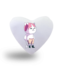 Tisho - Pembe tatlı şaşkın bakışlı komik kedi Beyaz Kalp Yastık