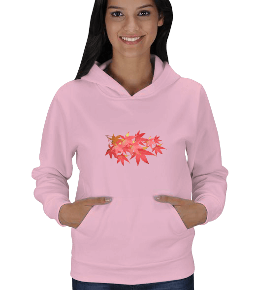 Tisho - Pembe yaprak desenli sweatshirt Kadın Kapşonlu