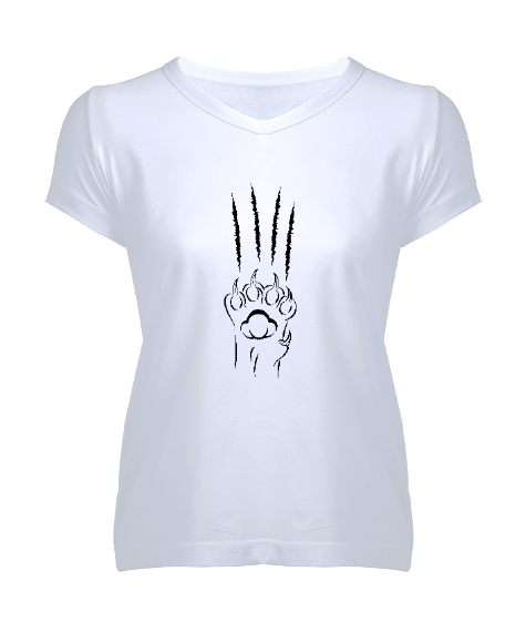 Tisho - Pençe - Claw V2 Beyaz Kadın V Yaka Tişört