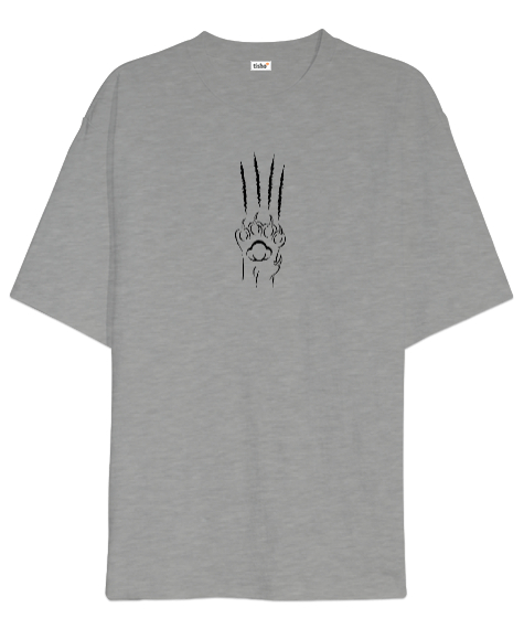 Tisho - Pençe - Claw V2 Sırt Taraflı Gri Oversize Unisex Tişört
