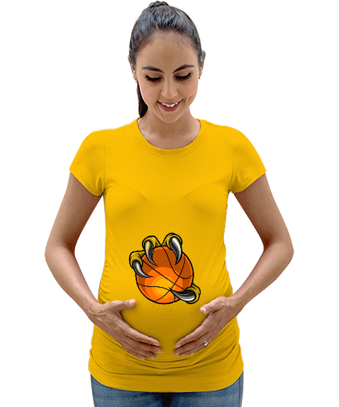Tisho - Pençe içinde basket topu baskılı Sarı Kadın Hamile Tişört