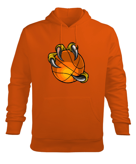 Tisho - Pençe içinde basket topu baskılı Turuncu Erkek Kapüşonlu Hoodie Sweatshirt