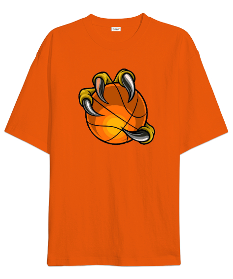 Tisho - Pençe içinde basket topu baskılı Turuncu Oversize Unisex Tişört
