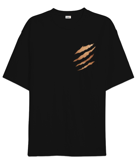 Tisho - Pençe Yırtığı - Kesik Siyah Oversize Unisex Tişört