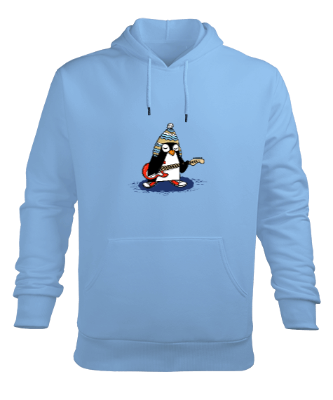 Tisho - Penguen Baskılı Erkek Kapüşonlu Hoodie Sweatshirt