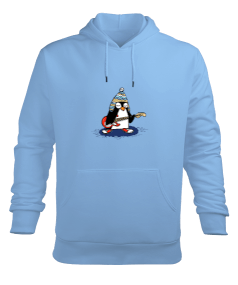 Penguen Baskılı Erkek Kapüşonlu Hoodie Sweatshirt - Tisho