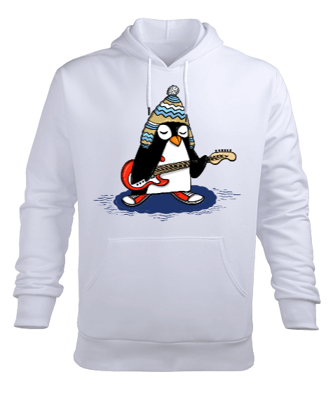 PENGUEN BASKILI Erkek Kapüşonlu Hoodie Sweatshirt - Tisho