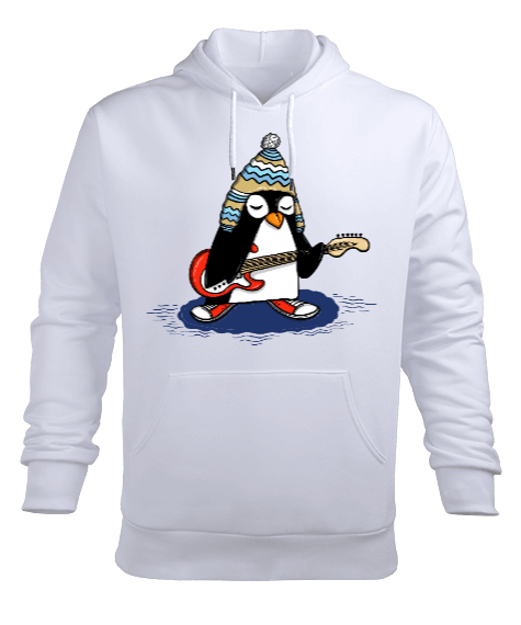 Tisho - PENGUEN BASKILI Erkek Kapüşonlu Hoodie Sweatshirt