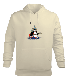 Penguen Baskılı Erkek Kapüşonlu Hoodie Sweatshirt - Tisho