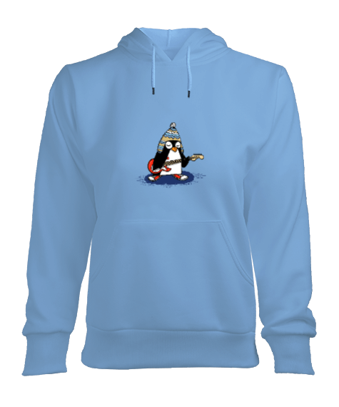 Tisho - Penguen Baskılı Kadın Kapşonlu Hoodie Sweatshirt