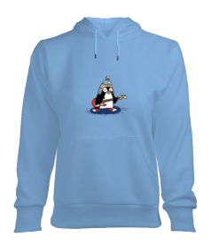 Penguen Baskılı Kadın Kapşonlu Hoodie Sweatshirt - Tisho