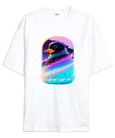penguen Beyaz Oversize Unisex Tişört - Tisho