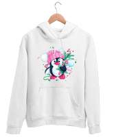 Penguen Beyaz Unisex Kapşonlu Sweatshirt - Tisho