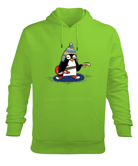 Tisho - Penguen-Fıstık Yeşili Tişört Erkek Kapüşonlu Hoodie Sweatshirt