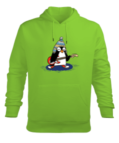 Penguen-Fıstık Yeşili Tişört Erkek Kapüşonlu Hoodie Sweatshirt - Tisho