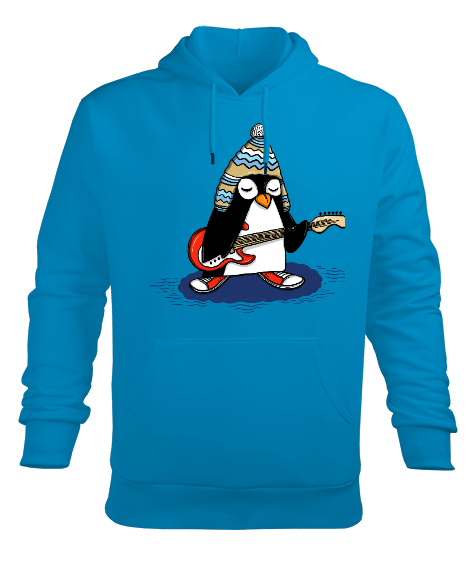 Tisho - Penguen gitar yüzlü Erkek Kapüşonlu Hoodie Sweatshirt